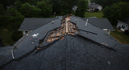 Damaged Roof on a House After a Storm
