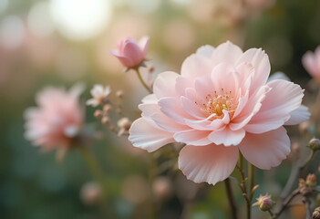 Obraz premium Delicate natural floral background in light pink pastel colors.