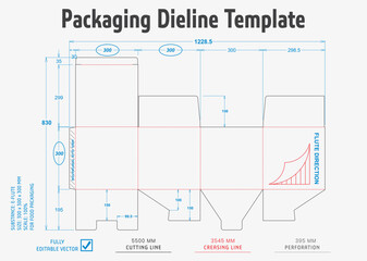 Title: Packaging Dieline Template. 2D Technical Drawing File Eps Scale. Fully editable vector. Prepared for production