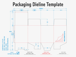 Title: Packaging Dieline Template. 2D Technical Drawing File Eps Scale. Fully editable vector. Prepared for production