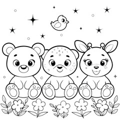 Adorable Cartoon Animals Coloring Page Bear, Cheetah, and Deer