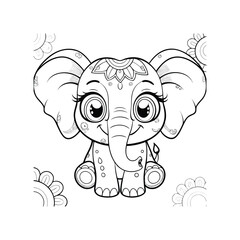 Adorable Baby Elephant Coloring Page Cute Animal Illustration for Kids