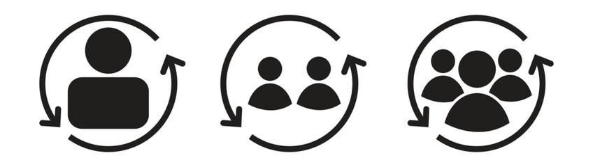 Fototapeta premium User and Group Synchronization Icons, customer icon, group of customer icon, customer retention, group of customer retention, returning client vector icon, return sign, customer relationship