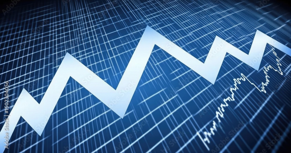 Aufkleber fluctuating graph line on a grid background. shows an upward trend with dips