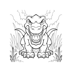 Cartoon T-Rex Dinosaur Coloring Page Fierce Prehistoric Creature Illustration