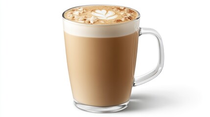 Glass Latte Art Drink on White Background