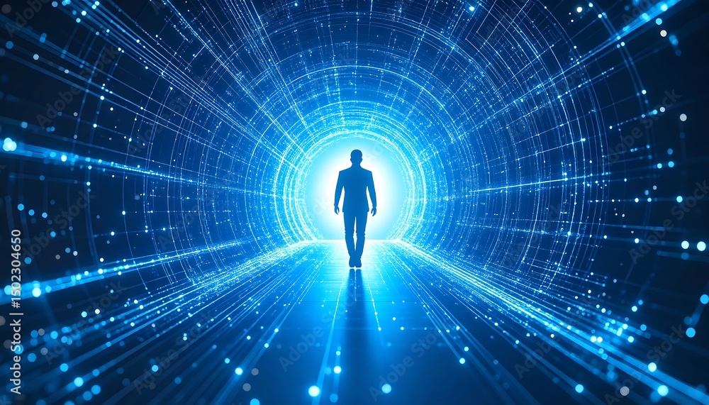 Poster digital transformation virtual figure emerging from data portal