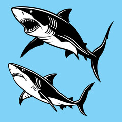 Black Shark Icons On A Gray Background .