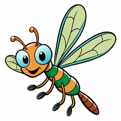 Cartoon Dragonfly Flying Vector Art.