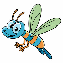 Cartoon Dragonfly Flying Vector Art.