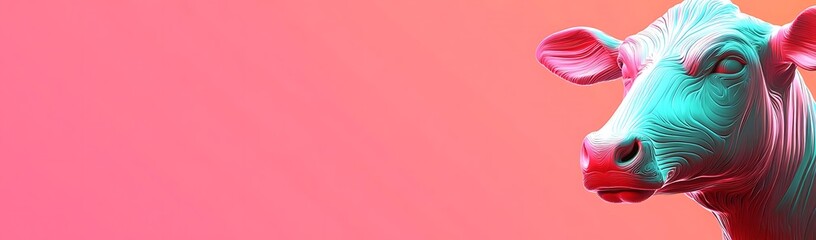 Pink Cow Portrait, Abstract Background