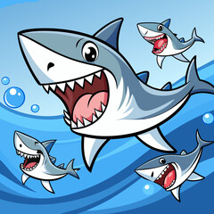 Cartoon Sharks Comic Shark Animals.