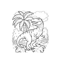 Fototapeta premium T-Rex Dinosaur Coloring Page Prehistoric Jungle Adventure