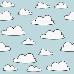 Cartoon Style Seamless Pattern Of Fluffy White Close.