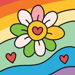 Cute Kid Scribble Line Flower Heart Rainbow Back .