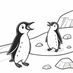 Cute Little Penguins Simple Illustration Black.
