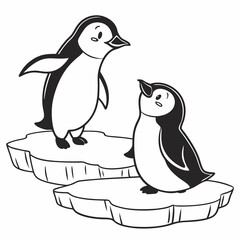 Cute Little Penguins Simple Illustration Black.