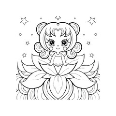 Adorable Fairy Princess Coloring Page Cute Kawaii Style Flower Girl Illustration