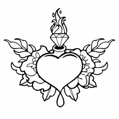 Graphic heart with jemstone a...