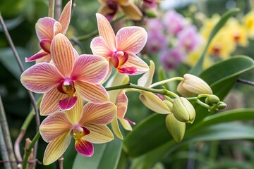Obraz premium A beautiful pink orchid flower with delicate petals blooming on a green background