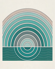 Obraz premium Aesthetically Pleasing Serene Illustration Featuring Teal Green Arches Mirrored Reflective Water Calm Composition