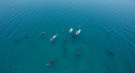 Naklejka premium Dolphin Pod Swimming in the Ocean