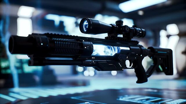 Futuristic railgun sniper with electromagnetic coils