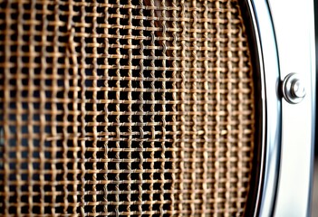 Close-up view of a woven metal grille.