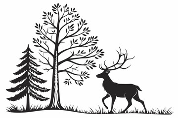 Rustic Pine Tree and Reindeer Vector Bundle – Black Silhouette Art