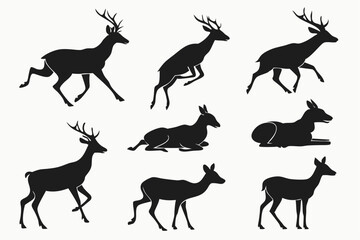 Wild Deer Silhouette Vector Pack – Black Animal Icons Collection