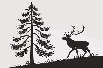 Rustic Pine Tree and Reindeer Vector Bundle – Black Silhouette Art