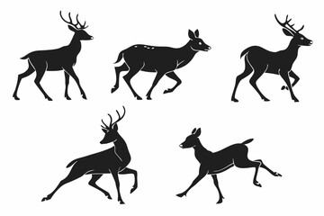 Wild Deer Silhouette Vector Pack – Black Animal Icons Collection