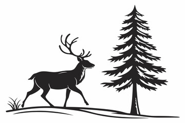 Minimalist Reindeer and Pine Tree Vector Set &ndash; Black Silhouette Style