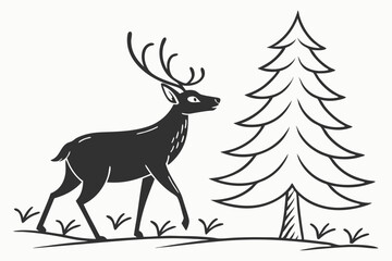 Reindeer and Pine Tree Silhouette Vector Set – Black Forest Icons