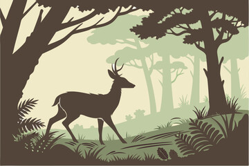 Deer in the Wilderness Vector Illustration – Wildlife Silhouette Design