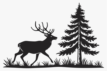 Black Silhouette Vector Bundle – Reindeer and Pine Tree Illustration