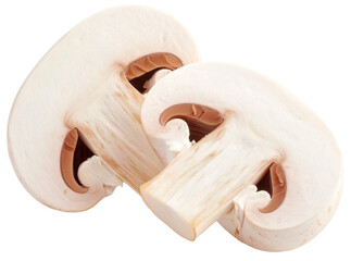 sliced white mushroom isolated on white background 