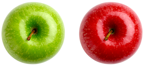 top view green and red apple isolated on white background