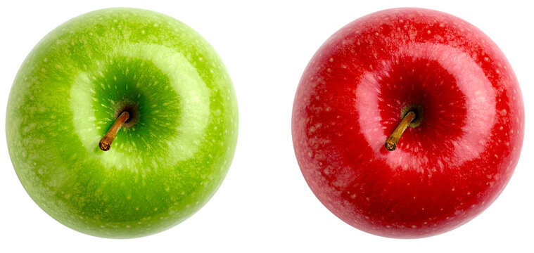 top view green and red apple isolated on white background