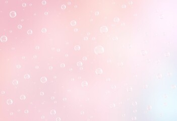 Delicate light pink background with translucent bubbles.