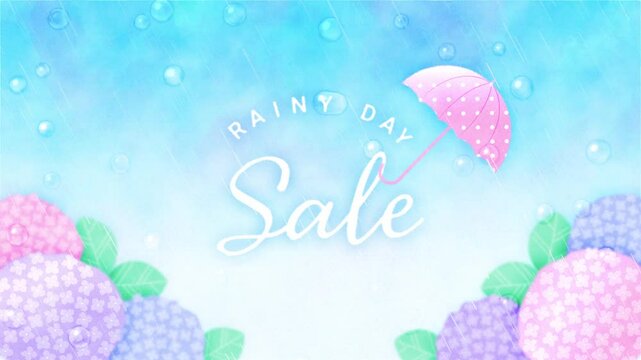 rainy season background with colorful hydrangea flowers in the rain animation