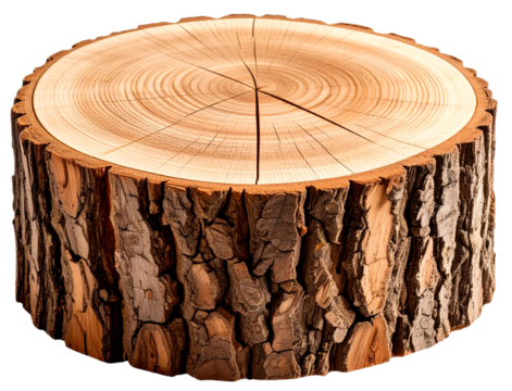 cut brown tree stump isolated on a white background