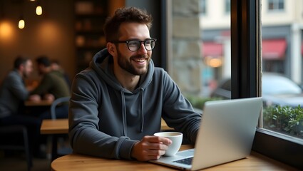 Fototapeta premium Ultra Realistic Portrait of Man in Café