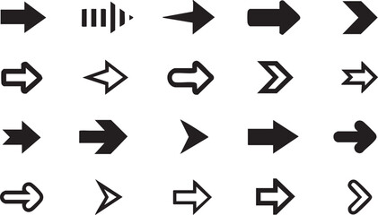 Collection of Black Arrows in Various Styles for UI Design