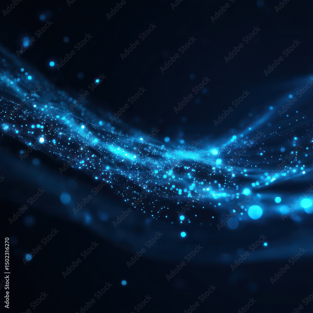 Aufkleber tech-inspired background with abstract particles and glowing blue light to enhance digital visuals.