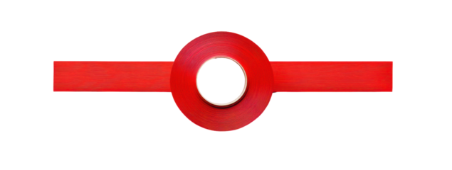 Red circular element centrally positioned on a horizontal red bar, featuring a smaller central black circle
