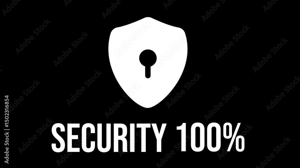 Aufkleber animation of a shield icon with the word security and percentage counting indicating growth from 1 t