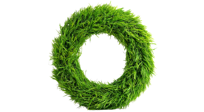 Lush Green Grass Forming a Zero Shape, Nature Alphabet isolated on transparent background