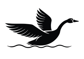 Obraz premium flying loon in water silhouette vector, goose silhouettes flat design illustration.