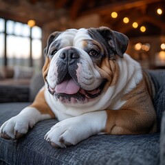 Fototapeta premium Bulldog relaxing on a couch